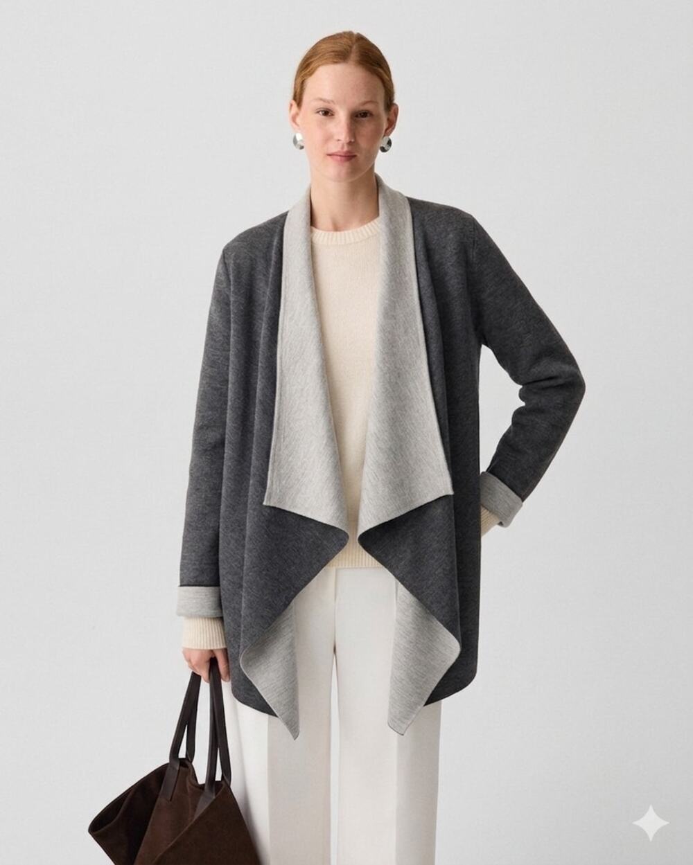 Theory Wool Blend Noble Double Face Drape Cardigan Size P NWOT